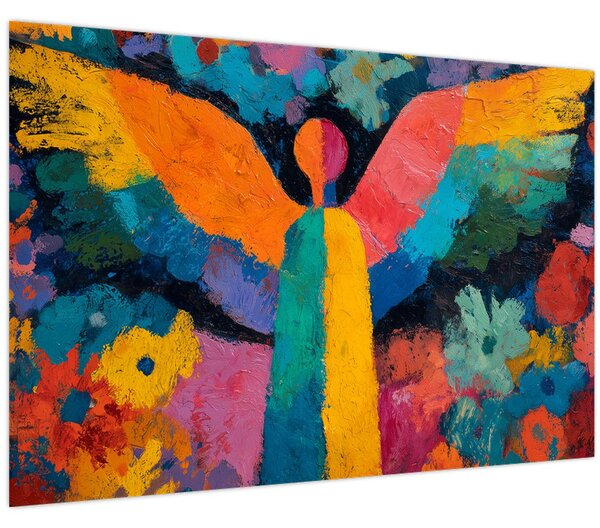 Slika - Apstraktni anđeo s cvijećem (90x60 cm)