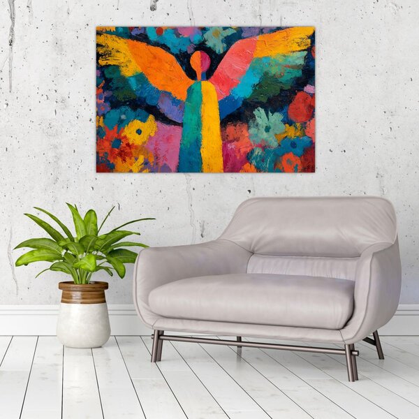 Slika - Apstraktni anđeo s cvijećem (90x60 cm)