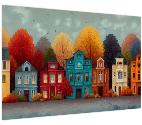 Slika - Oslikani jesenski grad (90x60 cm)
