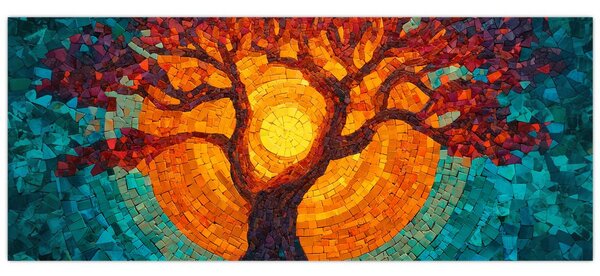 Slika - Stablo života i sunce u mozaiku (120x50 cm)