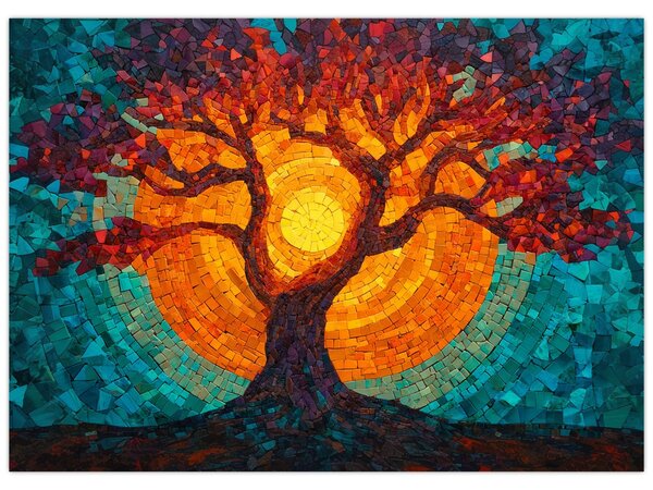 Slika - Stablo života i sunce u mozaiku (70x50 cm)