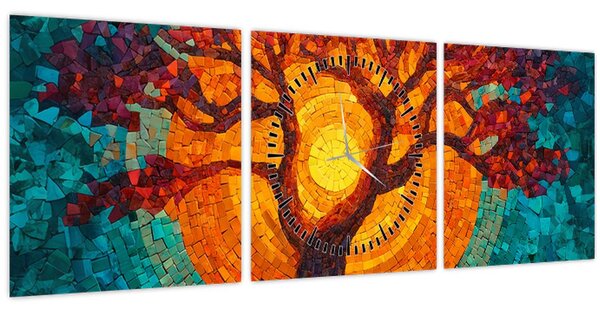 Slika - Stablo života i sunce u mozaiku (sa satom) (90x30 cm)