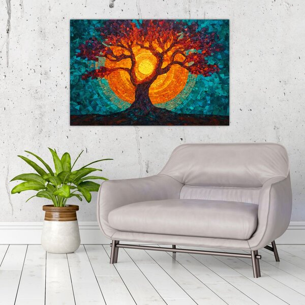 Slika - Stablo života i sunce u mozaiku (90x60 cm)