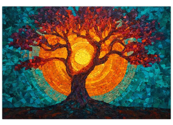 Slika - Stablo života i sunce u mozaiku (90x60 cm)