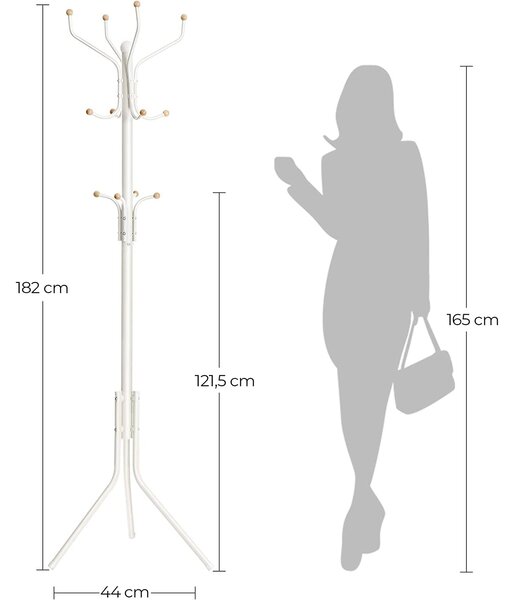 Samostojeća vješalica za kapute, odjeću, metalna, visoka 182 cm, bijela | SONGMICS