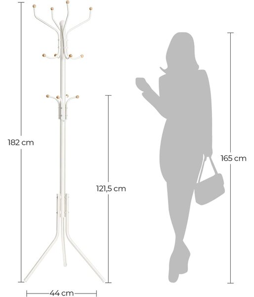 Samostojeća vješalica za kapute, odjeću, metalna, visoka 182 cm, bijela | SONGMICS
