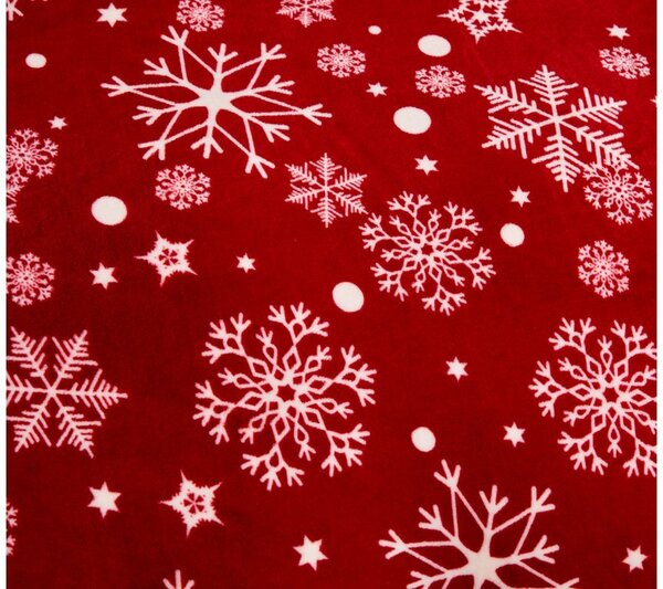 Set posteljine od mikropliša SNOWFALL crveno + plahta od mikroplyša SOFT 180x200 cm bijela, bračni krevet