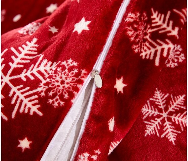 Set posteljine od mikropliša SNOWFALL crveno + plahta od mikroplyša SOFT 180x200 cm bijela, bračni krevet