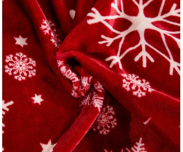 Set posteljine od mikropliša SNOWFALL crveno + plahta od mikroplyša SOFT 180x200 cm bijela, bračni krevet