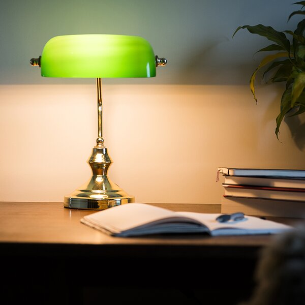 Klasična stolna lampa/lampa za bilježnika mesingana sa zelenim staklom - Banker