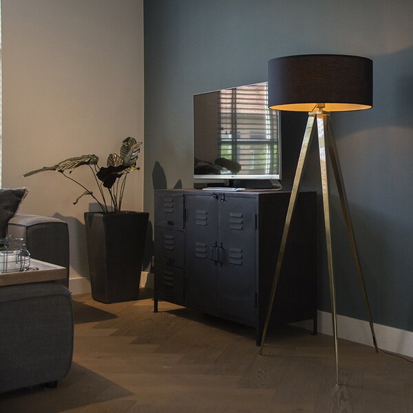 Moderna podna lampa mesingana s crnim sjenilom - Ilse