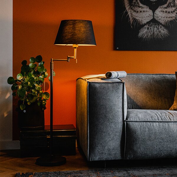 Podna lampa crna s crnim sjenilom i podesivim krakom - Ladas Deluxe
