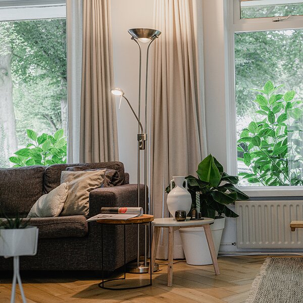 Čelična podna lampa sa svjetiljkom za čitanje, uključujući prigušivu LED u Kelvinima - Diva
