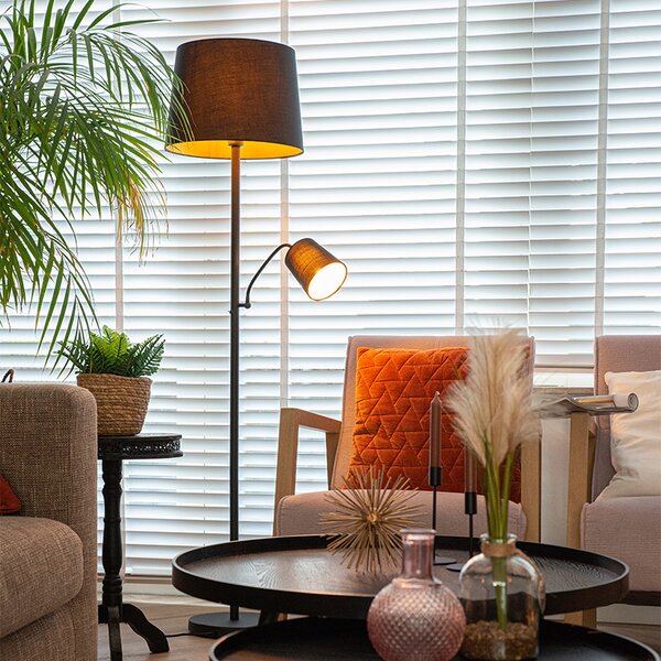 Klasična podna lampa crna sa zlatom i svjetlom za čitanje - Retro