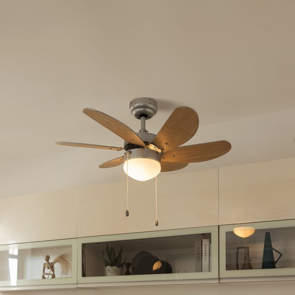 Ventilator na stropu čelični s drvenim uzorkom 80 cm s poteznim prekidačem - Fresh