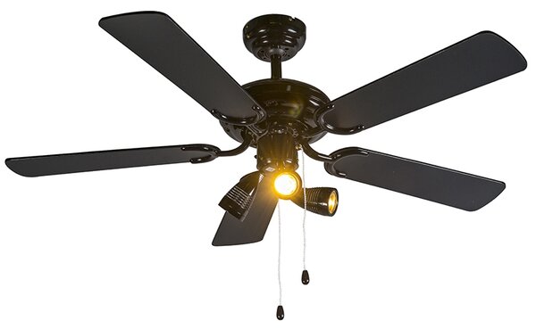 Stropni ventilator crni 110 cm 3-svjetla s poteznim prekidačem - Mistral