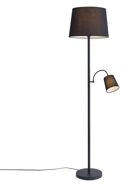 Klasična podna lampa crna s crnim sjenilom i lampom za čitanje - Retro