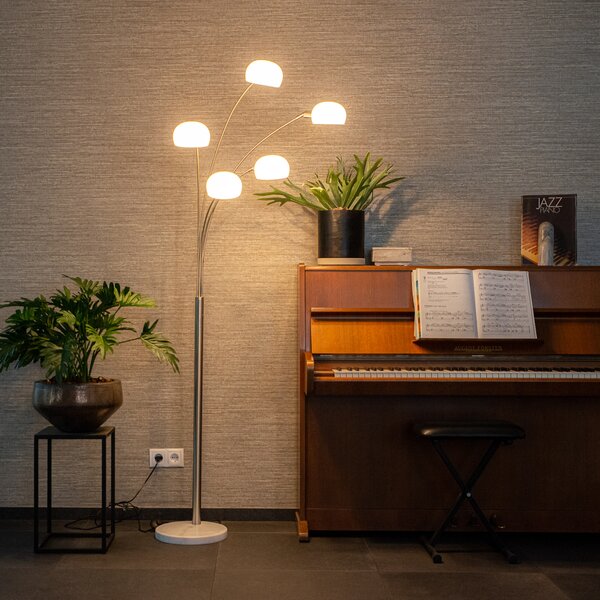 Dizajnerska podna lampa čelik s opalescentnim staklom 5-svjetla - Sixties Marmo