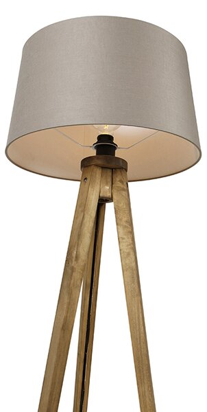 Rustikalna podna lampa s tronošcem od drva u vintage stilu s platnenim sjenilom u boji taupe, 45 cm - Tripod Classic