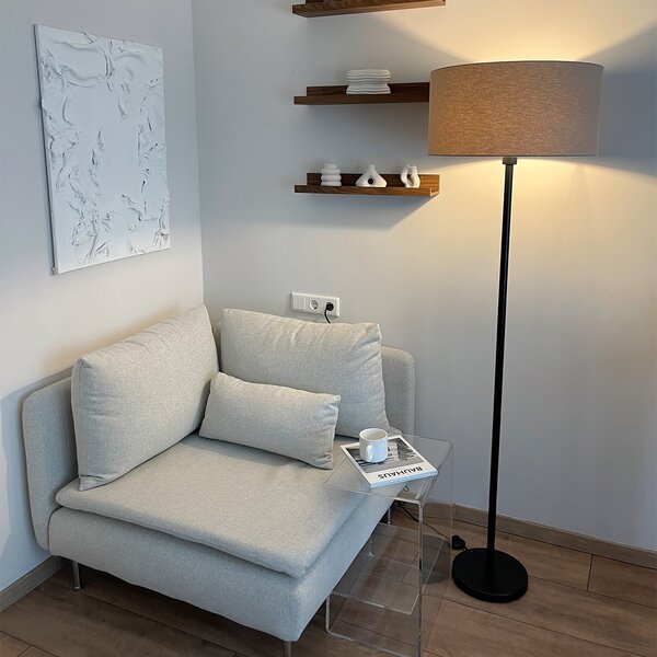 Podna lampa crna s sjenilom svijetlosmeđe boje 50 cm - Simplo
