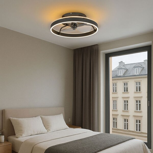 Stropni ventilator crni 50 cm uklj. LED prigušiva s daljinskim upravljačem - Maddy
