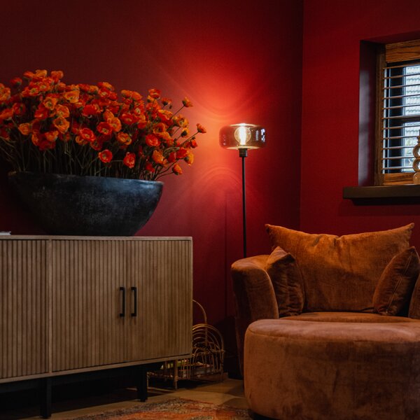 Crna podna lampa u stilu art deco s dimnim staklom - Bizle