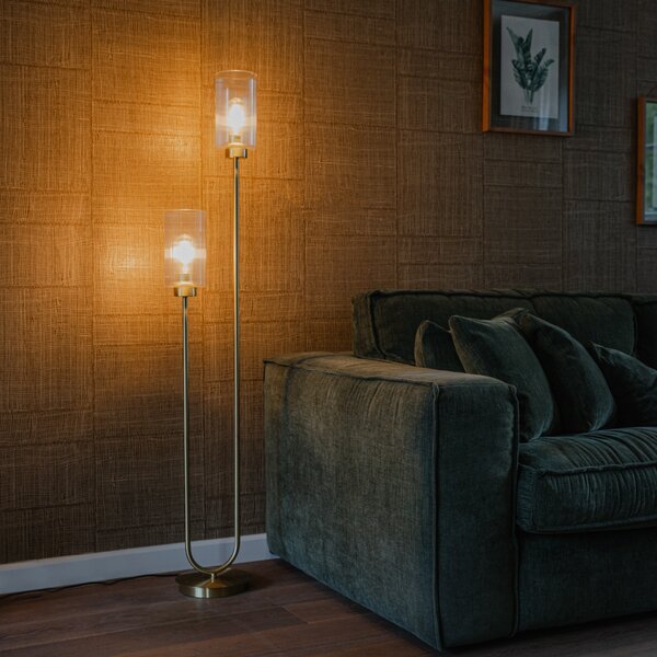 Podna lampa u stilu art deco zlatna sa staklom 2 svjetla - Laura