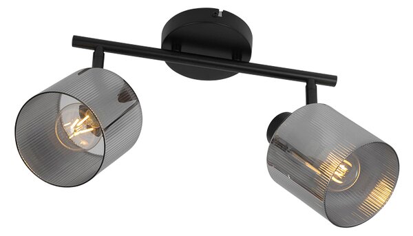 Stropni reflektor crni s dimnim staklom 2-svjetla podesivi - Laura