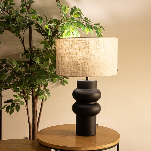 Dizajnerska stolna svjetiljka crna sjenilo od tkanine svijetlosiva 35 cm - Alisia
