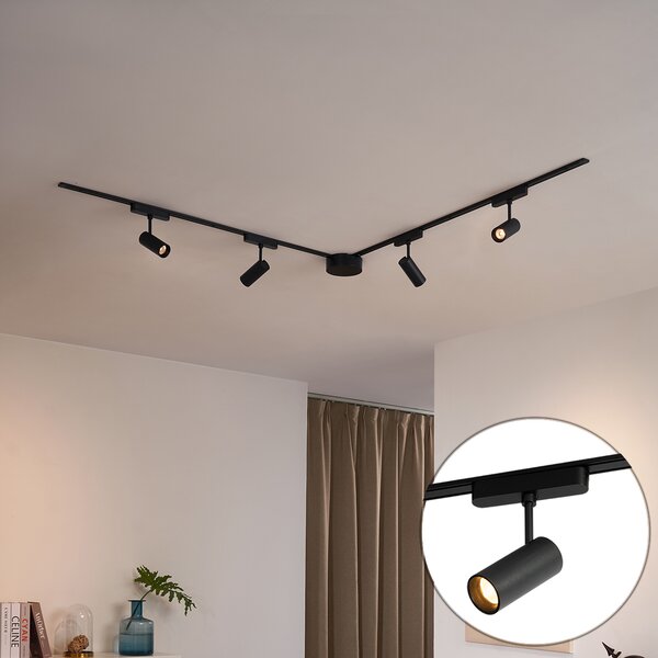 Moderni sustav tračnica za rasvjetu s 4 crna reflektora, 1-fazni, 200 cm - Magnetic Gert