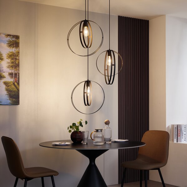 Smart hanglamp zwart rond 3-lichts incl. Wifi G95 - Indu