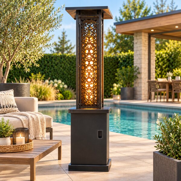 Elegantni plinski grijač za terasu od 13 kW s efektom plamena – 121 cm, crni
