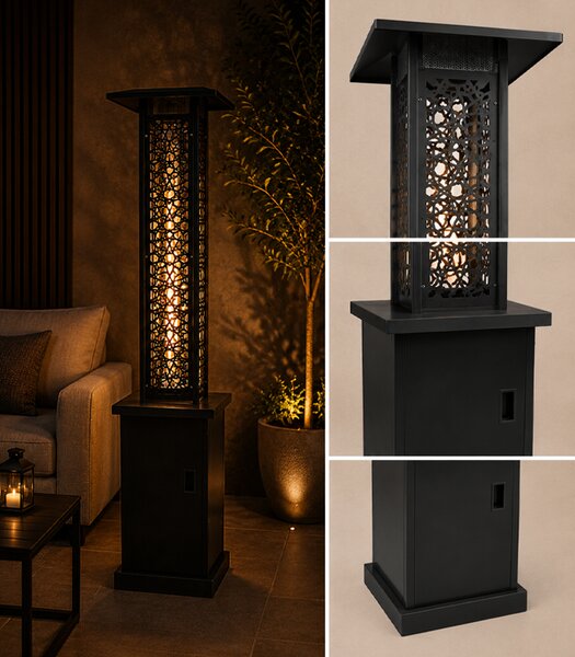 Elegantni plinski grijač za terasu od 13 kW s efektom plamena – 121 cm, crni