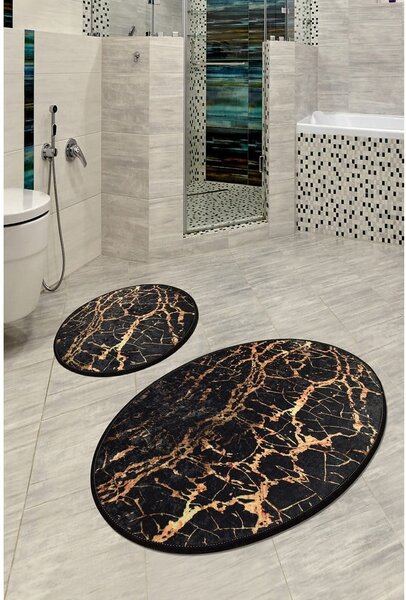 Set od 2 crne ovalne kupaonske prostirke Foutastic Gold Marble