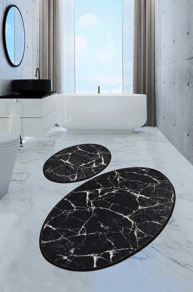 Set od 2 crne ovalne kupaonske prostirke Foutastic Marble