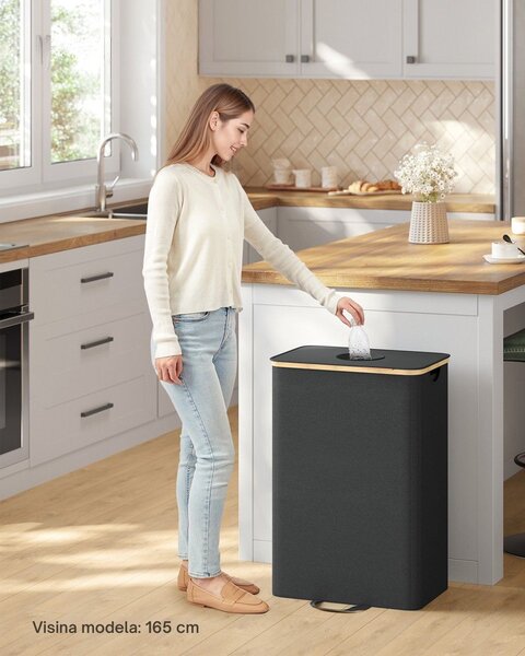 Koš za razvrstavanje boca i limenki ECOVIA, 100l, crna/bež SongmicsHome