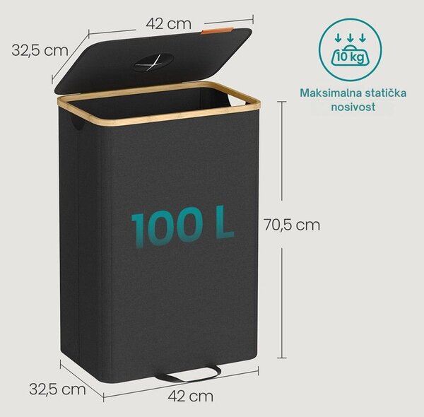 Koš za razvrstavanje boca i limenki ECOVIA, 100l, crna/bež SongmicsHome