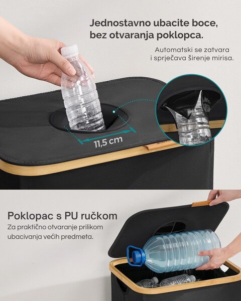 Koš za razvrstavanje boca i limenki ECOVIA, 100l, crna/bež SongmicsHome