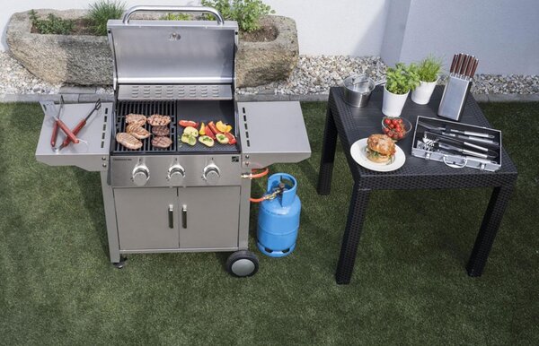 Plinski roštilj OKLAHOMA BBQ, 3 plamenika, s redukcijskim ventilom, srebrna Penta CZ