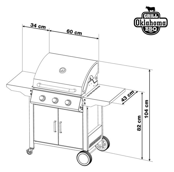 Plinski roštilj OKLAHOMA BBQ, 3 plamenika, s redukcijskim ventilom, srebrna Penta CZ