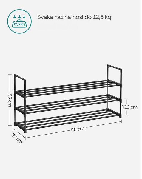 Stalak za cipele TORINO, 4 police, 30x116x55cm, crna SongmicsHome