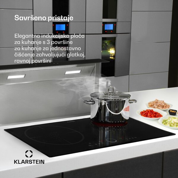 Klarstein Delicatessa 80, ugradbena ploča za kuhanje, indukcija, 3 zone, 7400 W, staklokeramika