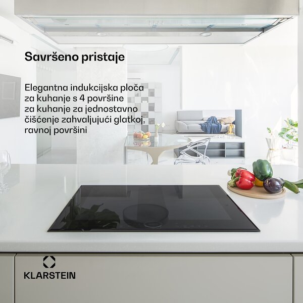 Klarstein Delicatessa 60, indukcijska ploča za kuhanje, 4 zone, 7000 W, staklokeramička, crna