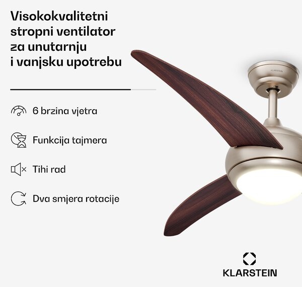 Klarstein El Paso stropni ventilator sa svjetlom | 132 cm | 35 W | Tih rad | Drvo