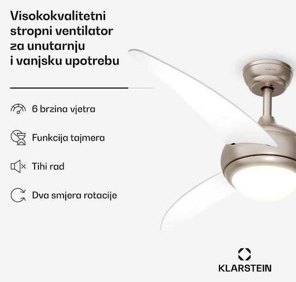 Klarstein El Paso stropni ventilator sa svjetlom | 132 cm | 35 W | Tihi rad | Drvo