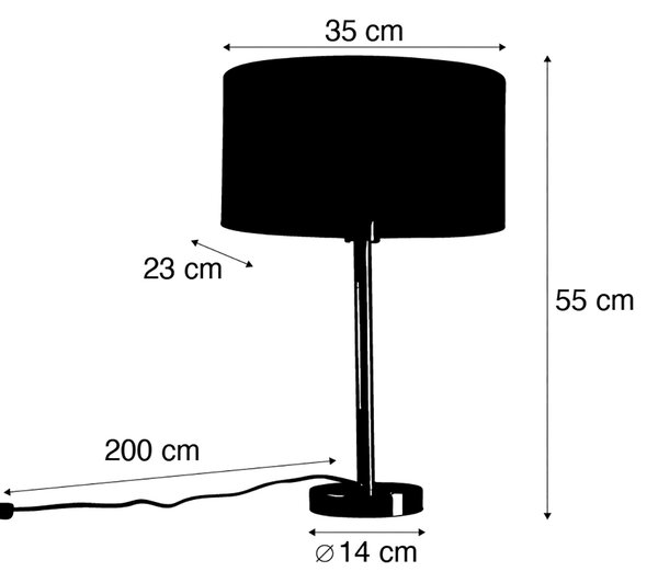 Stolna svjetiljka mjedena s ovalnim baršunastim sjenilom s uzorkom lišća 35 cm - Simplo