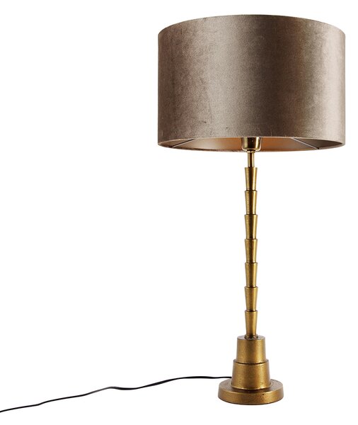 Stolna svjetiljka brončana s baršunastim sjenilom taupe 35 cm - Pisos
