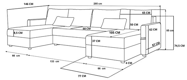 Razvlačna U kutna garnitura VENORIA 285x146 cm, senf + 2 jastuka GRATIS