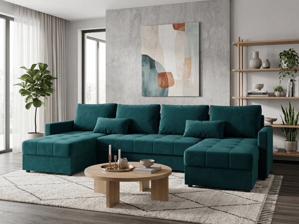 Razvlačna U kutna garnitura VENORIA 285x146 cm, petrolej + 2 jastuka GRATIS