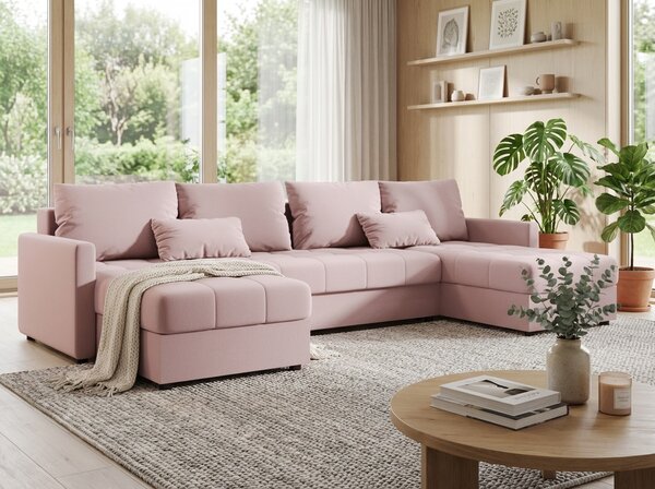 Razvlačna U kutna garnitura VENORIA 285x146 cm, puderasto roza + 2 jastuka GRATIS